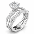 JeenMata 2 Carat Round Brilliant Cut Lab Grown Diamond Bridal Set Rings Infinity Twisted Engagement & Wedding Rings Forever Rings in 18K White Gold Plating for Women