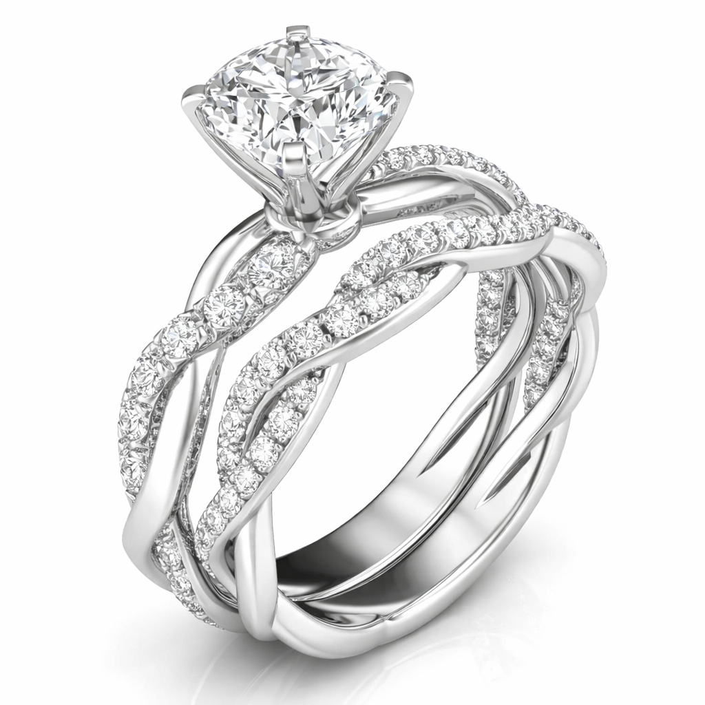 JeenMata 2 Carat Round Brilliant Cut Lab Grown Diamond Bridal Set Rings Infinity Twisted Engagement & Wedding Rings Forever Rings in 18K White Gold Plating for Women