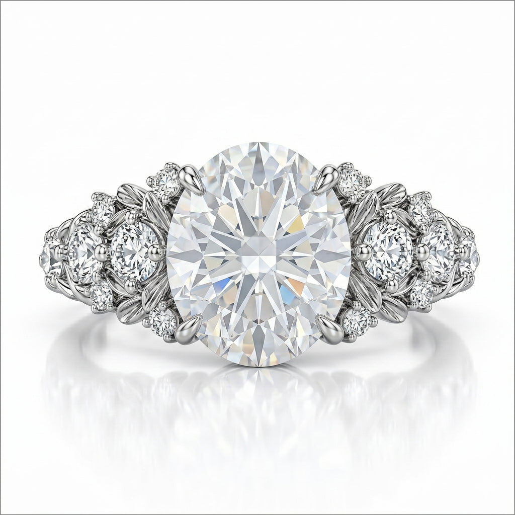 JeenMata 2.5 Carat Moissanite - Multi-Stone Engagement Ring in 18K White Gold Plating for Women