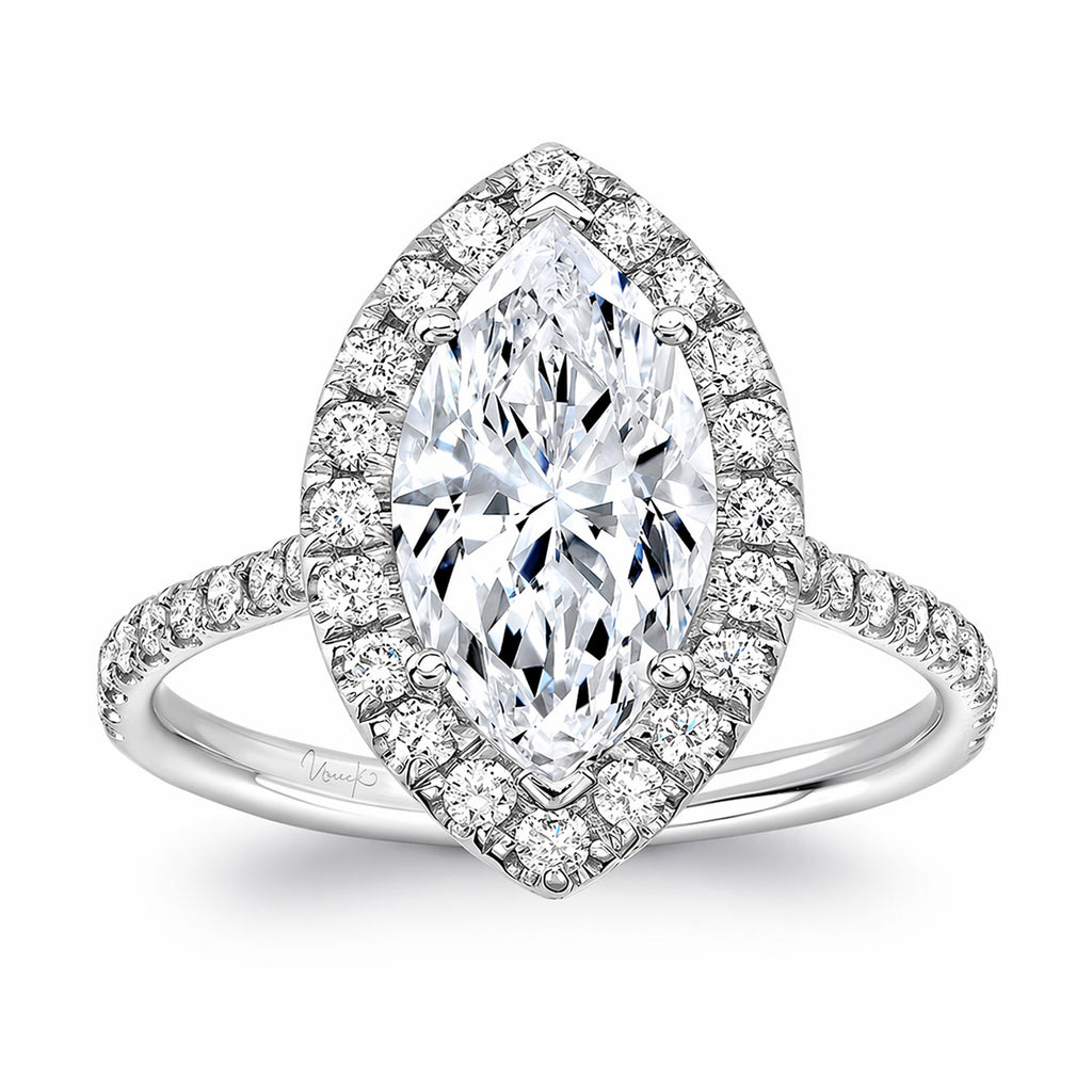 JeenMata 2.25 Carat Marquise Cut Moissanite Halo Engagement Ring for Women, Marquise Solitaire with Round Halo Accents in 18K White Gold Plating For Women