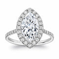 JeenMata 2.25 Carat Marquise Cut Moissanite Halo Engagement Ring for Women, Marquise Solitaire with Round Halo Accents in 18K White Gold Plating For Women