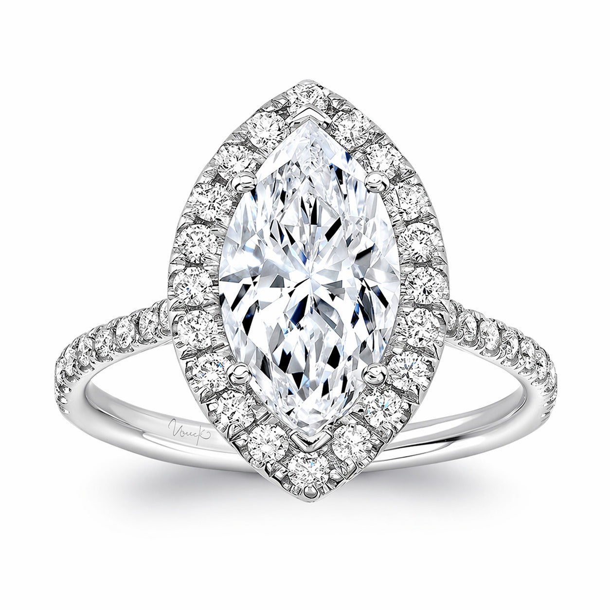 JeenMata 2.25 Carat Marquise Cut Moissanite Halo Engagement Ring for Women, Marquise Solitaire with Round Halo Accents in 18K White Gold Plating For Women