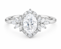 JeenMata 3 Carat Oval Cut Moissanite - Halo Engagement Ring in 18K White Gold Plating for Women