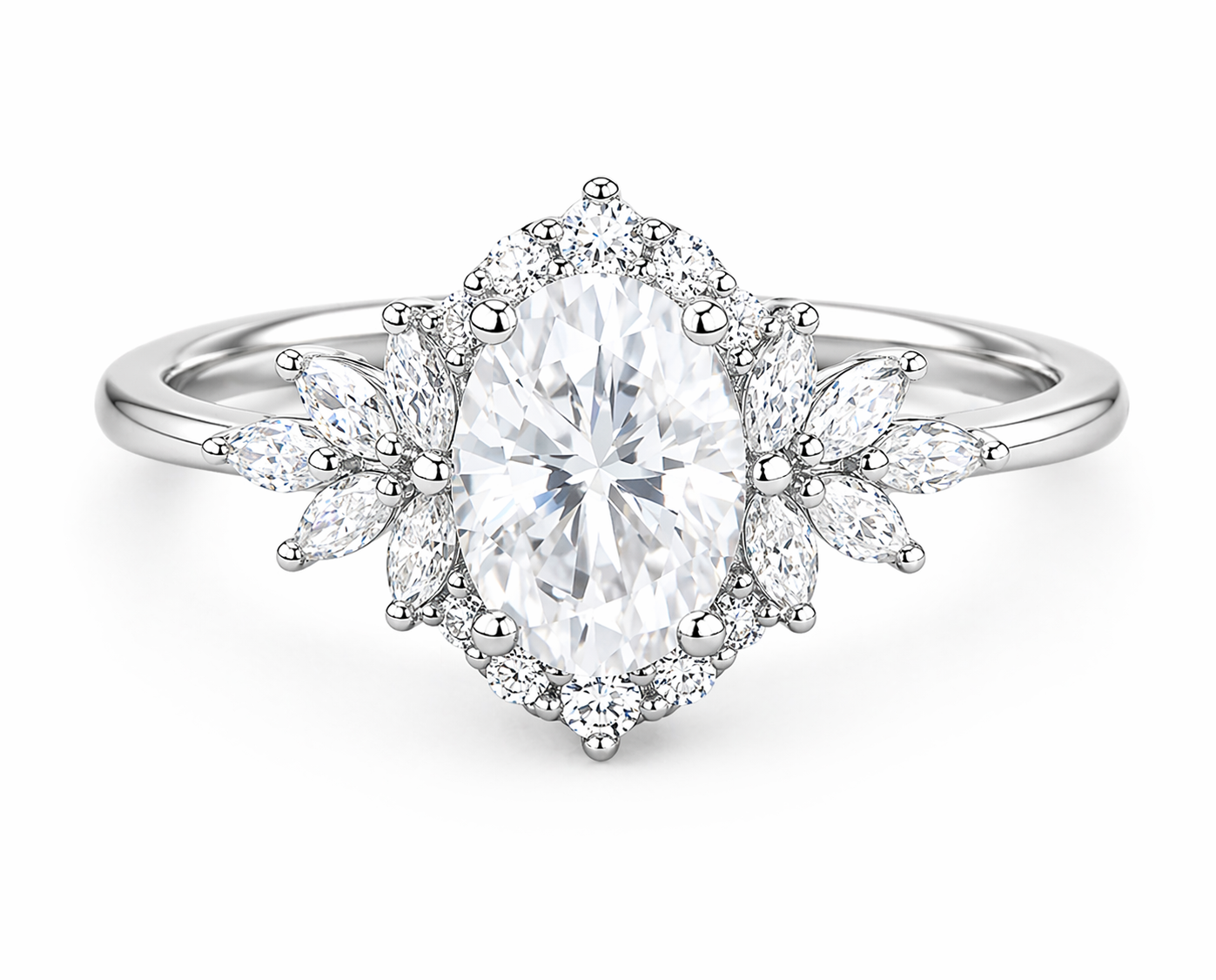 JeenMata 3 Carat Oval Cut Moissanite - Halo Engagement Ring in 18K White Gold Plating for Women