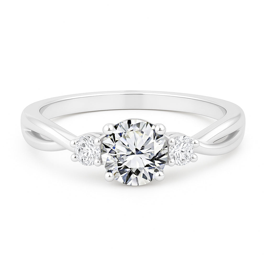 Three-Stone 1.10 Ct Round Moissanite Twisted Engagement Ring