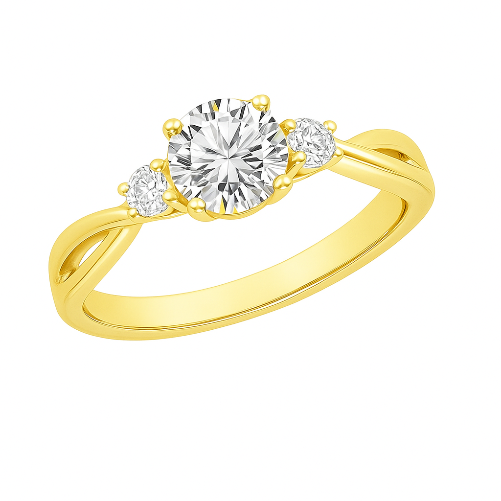 Three-Stone 1.10 Ct Round Moissanite Twisted Engagement Ring