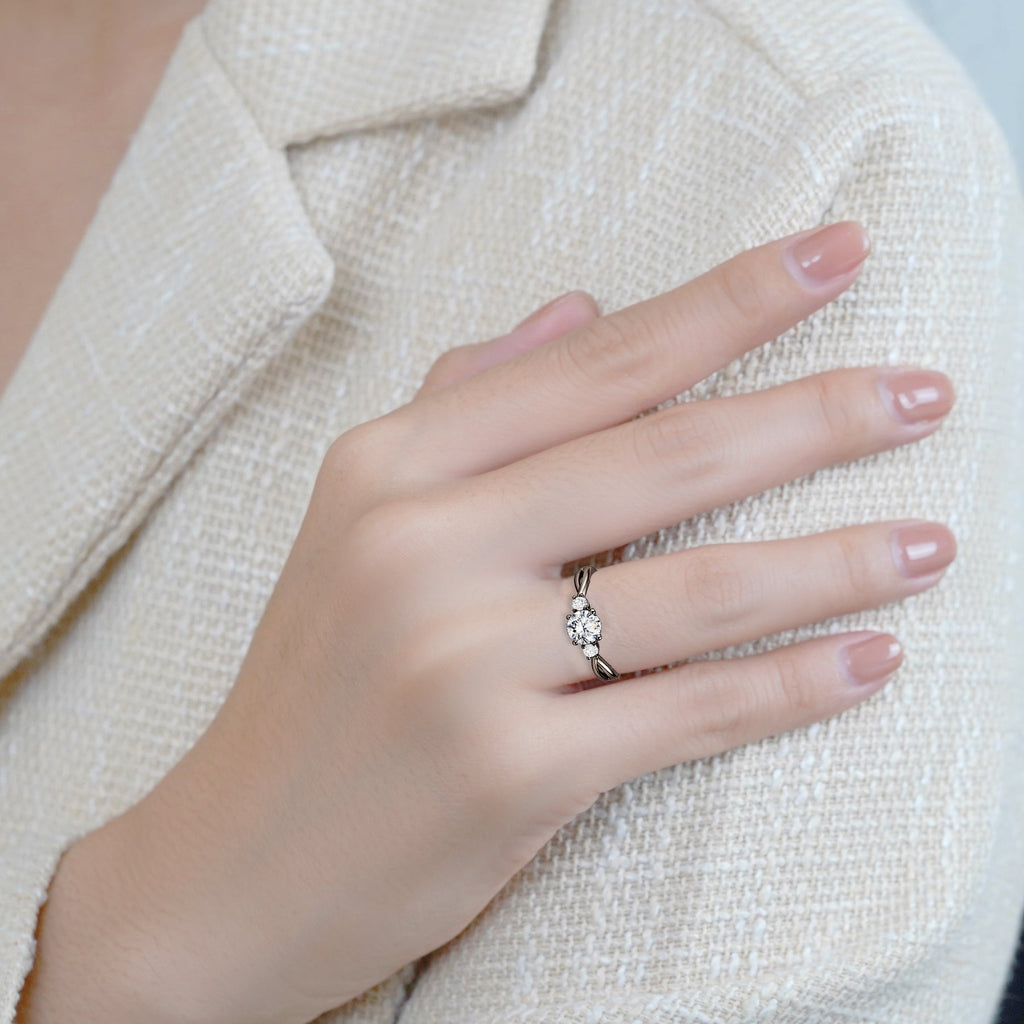 Three-Stone 1.10 Ct Round Moissanite Twisted Engagement Ring