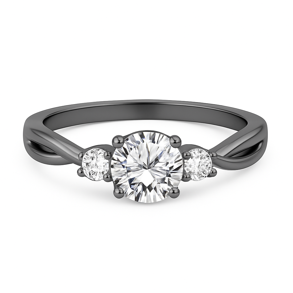 Three-Stone 1.10 Ct Round Moissanite Twisted Engagement Ring