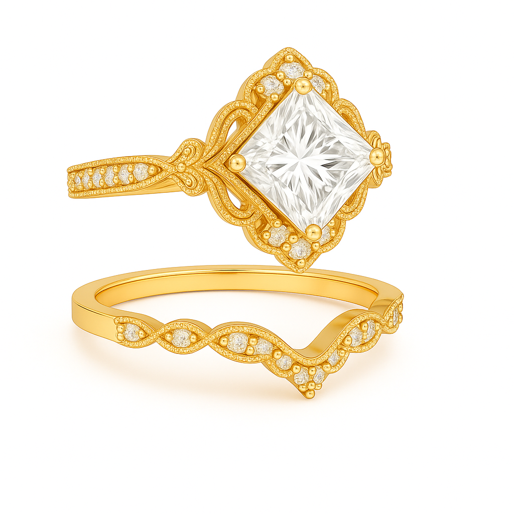 1.35 Ct Princess Cut Moissanite Vintage Bridal Set