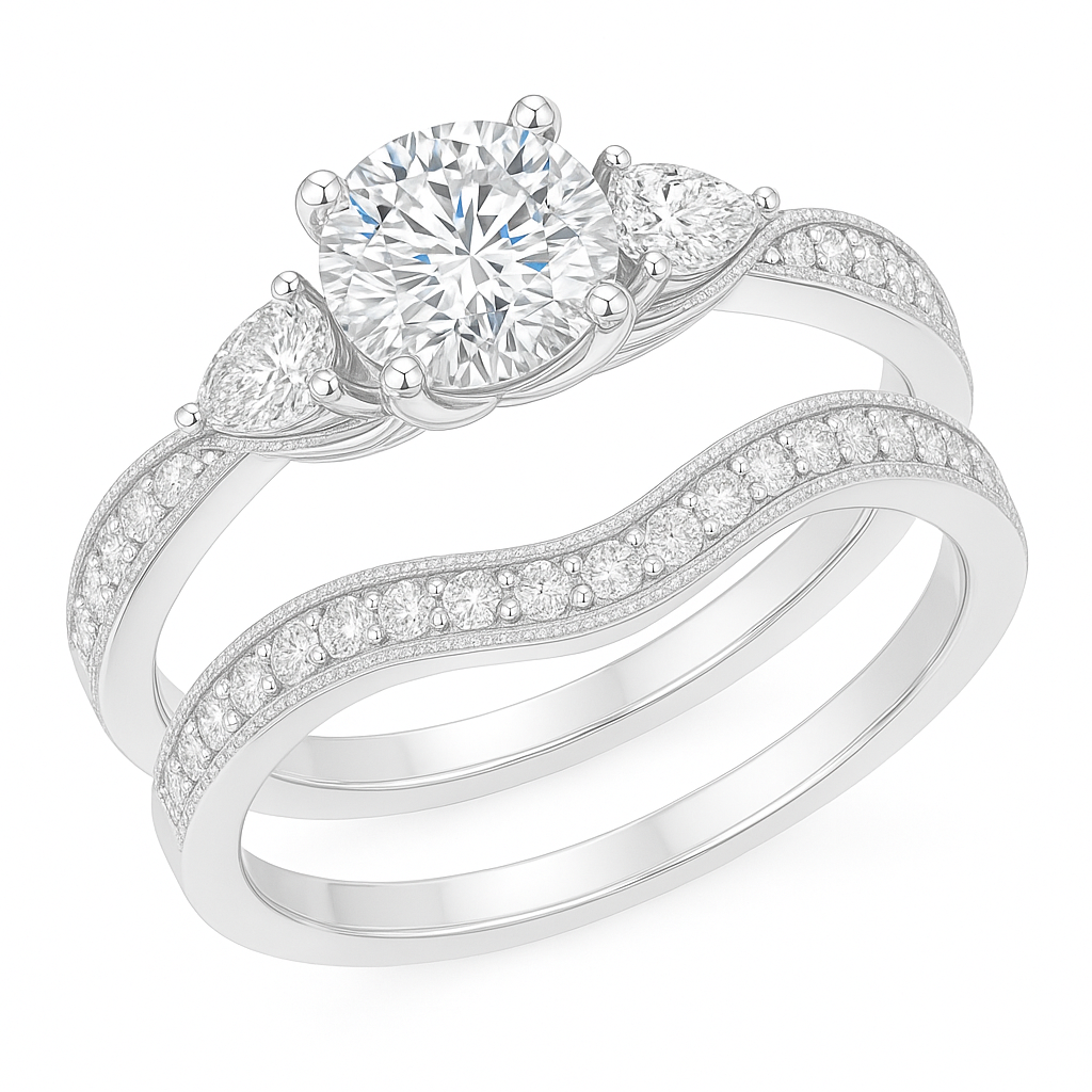 1.45 Ct Round Shape Moissanite Pave Bridal Set