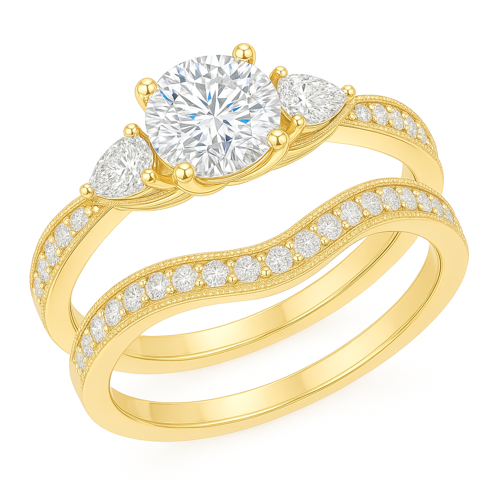 1.45 Ct Round Shape Moissanite Pave Bridal Set