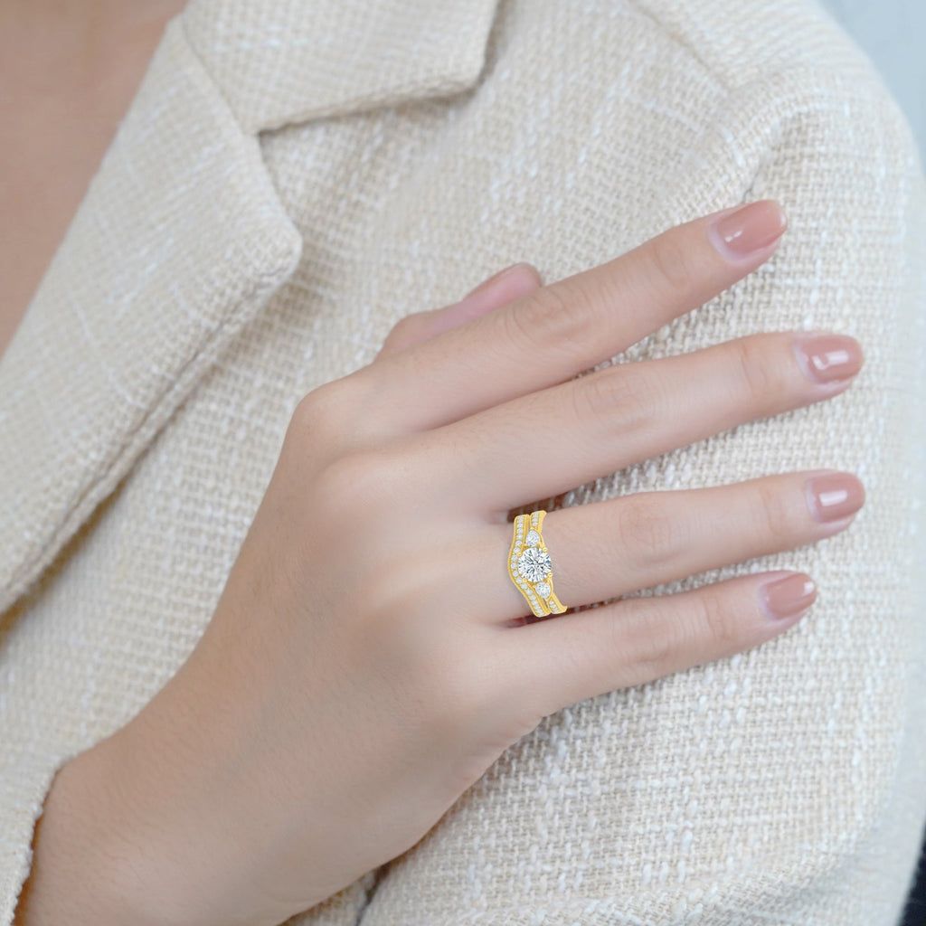 1.45 Ct Round Shape Moissanite Pave Bridal Set