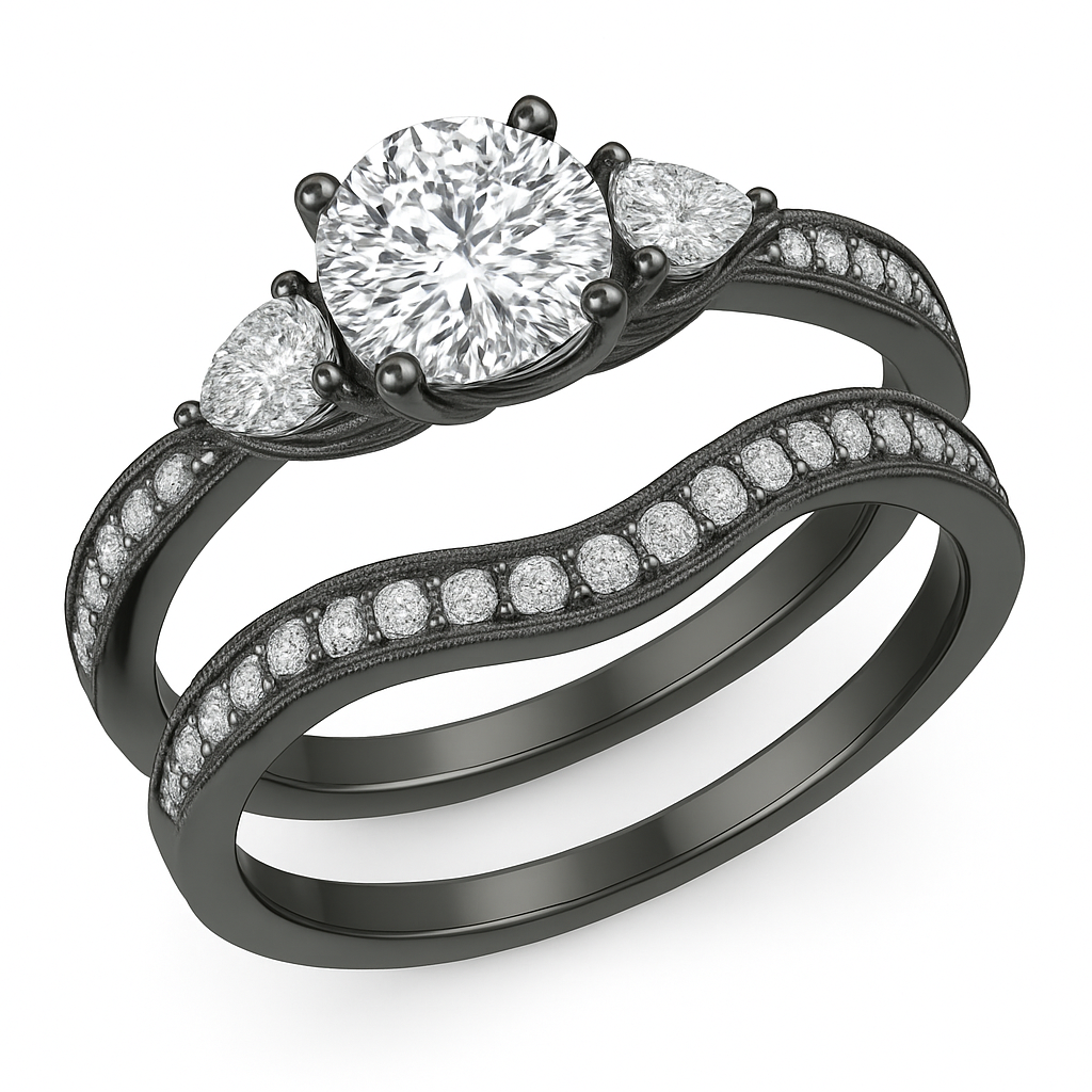 1.45 Ct Round Shape Moissanite Pave Bridal Set