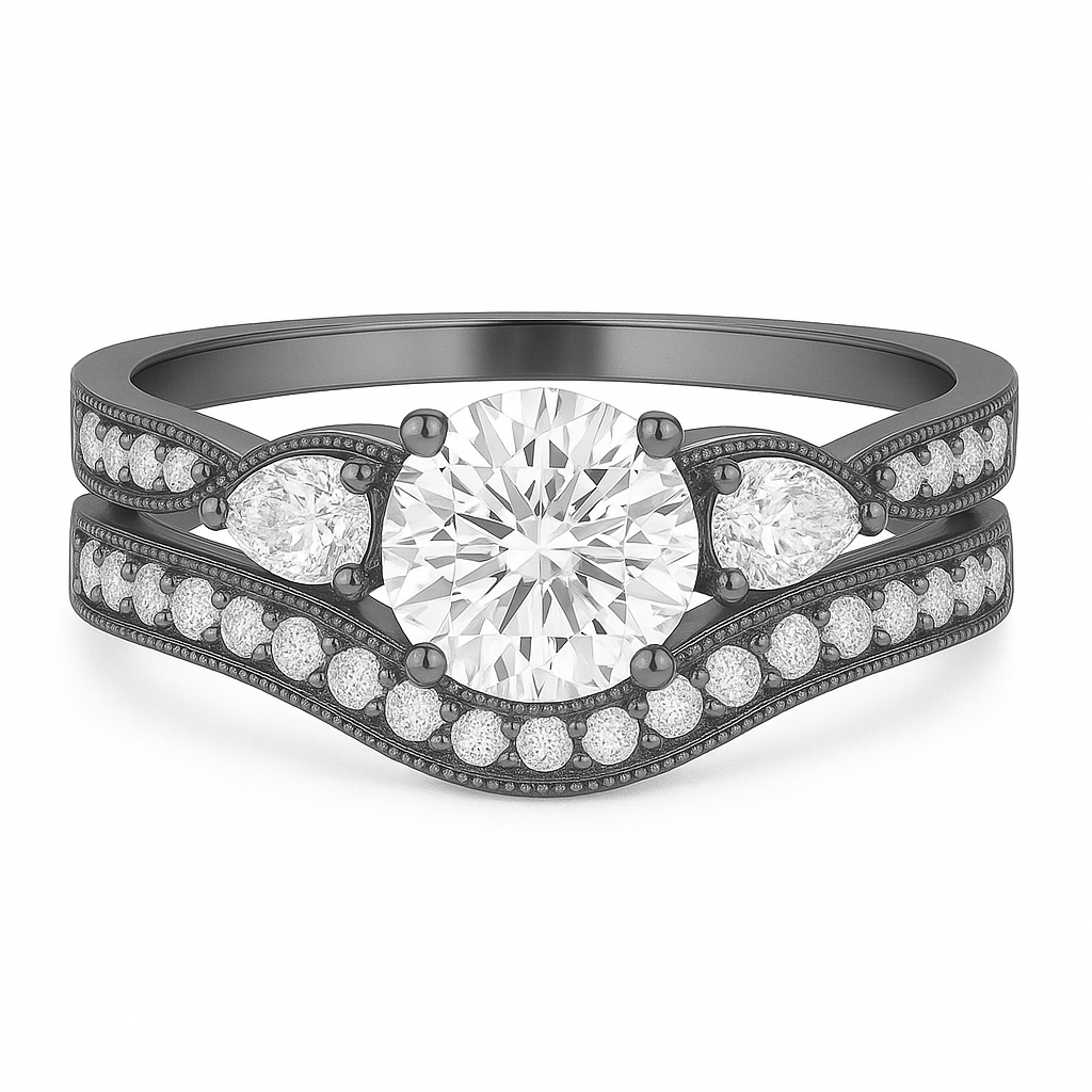 1.45 Ct Round Shape Moissanite Pave Bridal Set