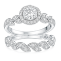 Vintage Leaf 1.60 Ct Round Moissanite Halo Bridal Set