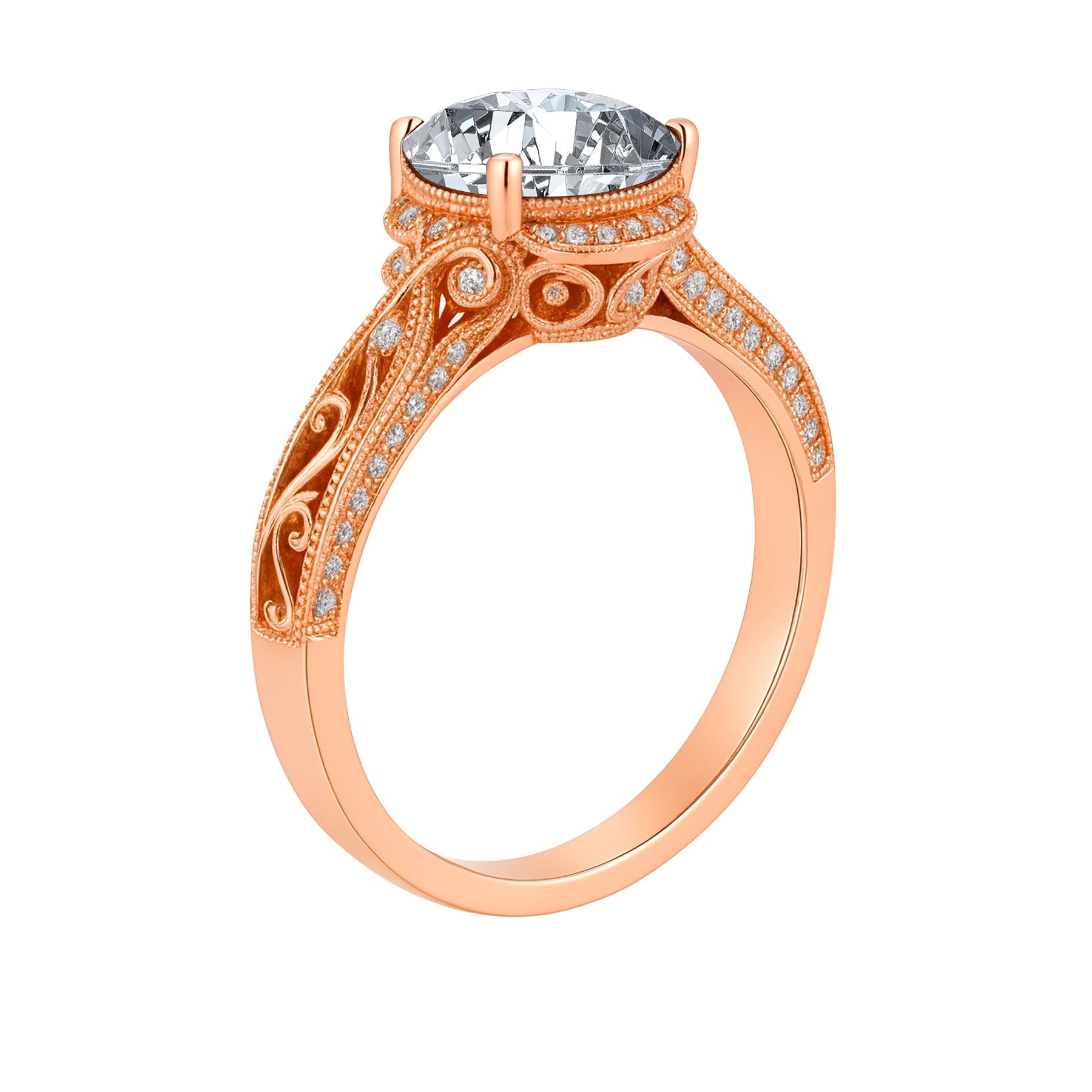 Certified 1.25 Ct Round Lab Diamond Vintage Engagement Ring