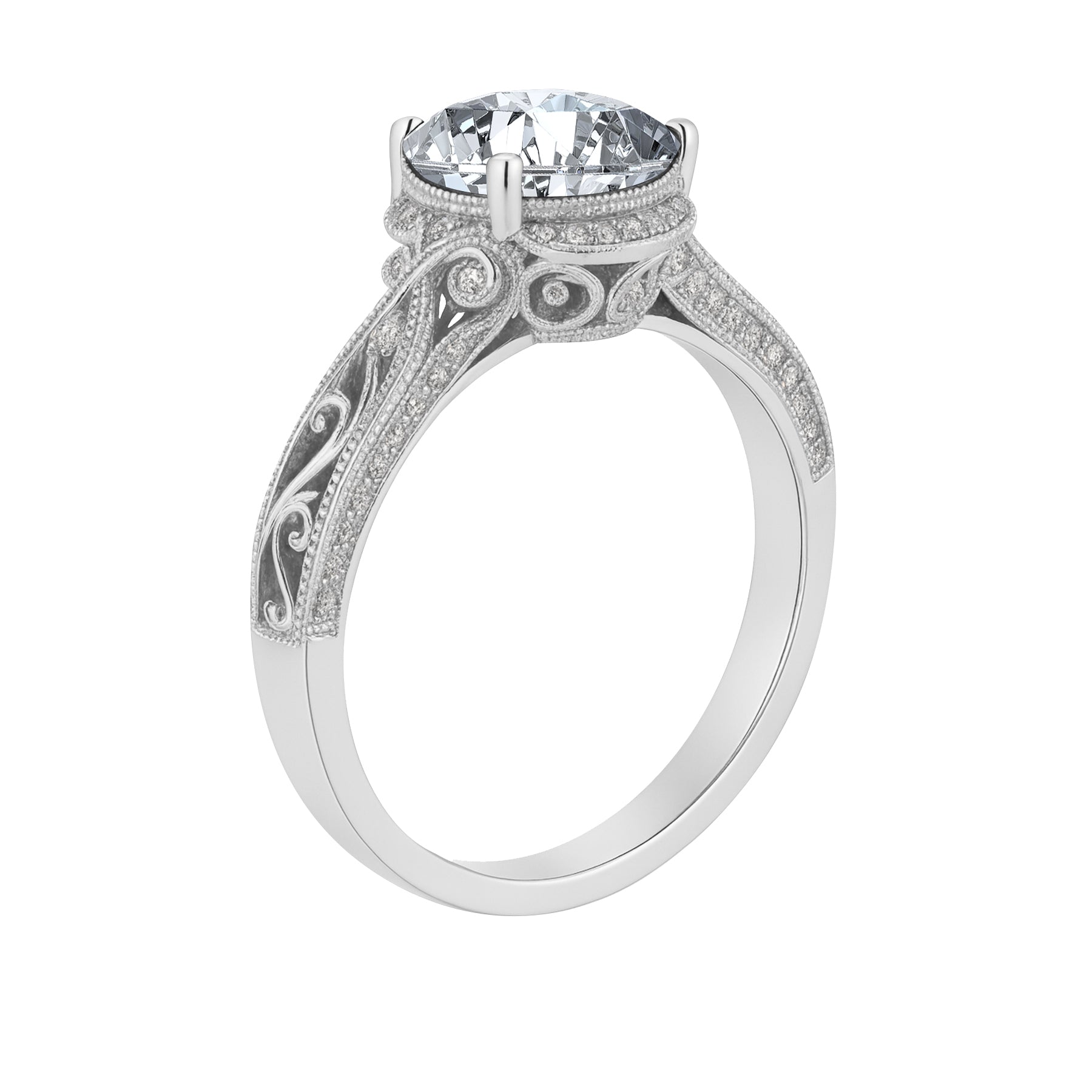 Certified 1.25 Ct Round Lab Diamond Vintage Engagement Ring
