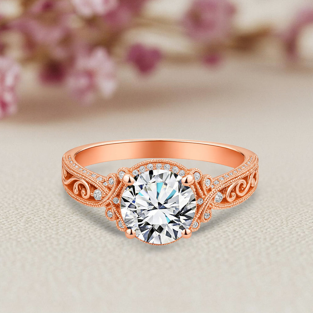 Certified 1.25 Ct Round Lab Diamond Vintage Engagement Ring