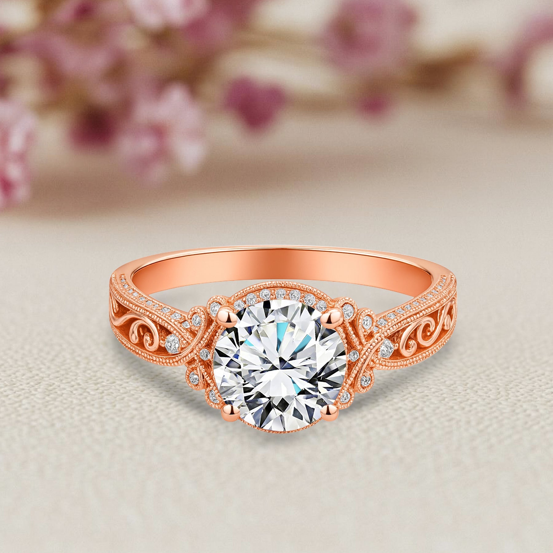 Certified 1.25 Ct Round Lab Diamond Vintage Engagement Ring