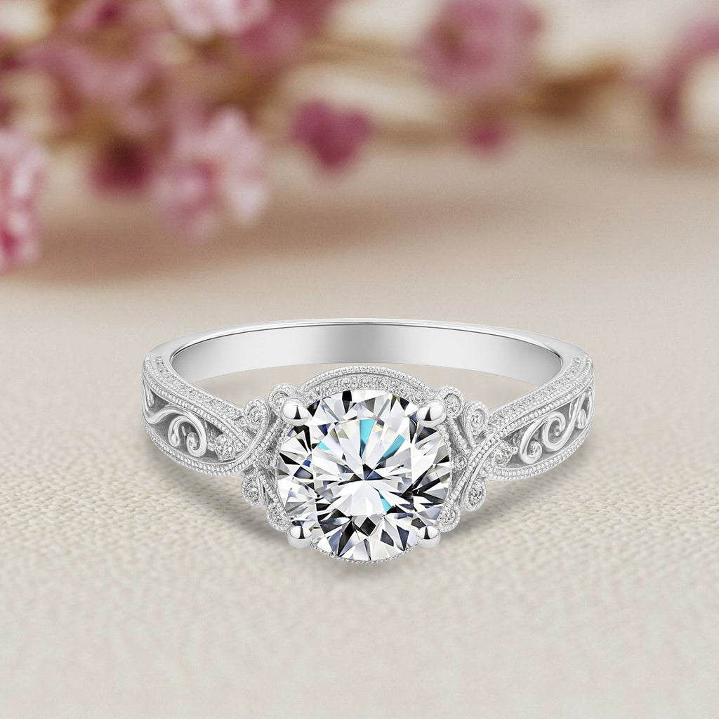 Certified 1.25 Ct Round Lab Diamond Vintage Engagement Ring