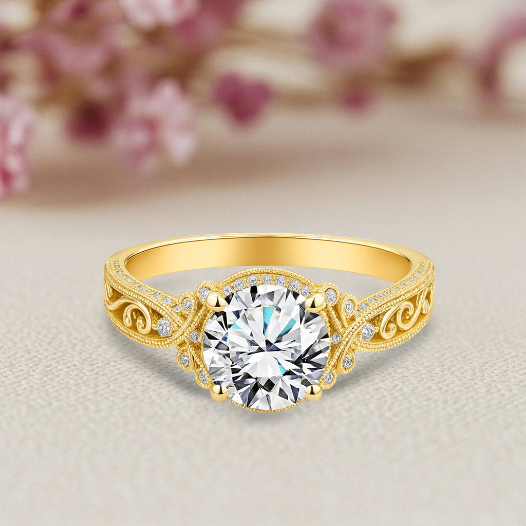 Certified 1.25 Ct Round Lab Diamond Vintage Engagement Ring