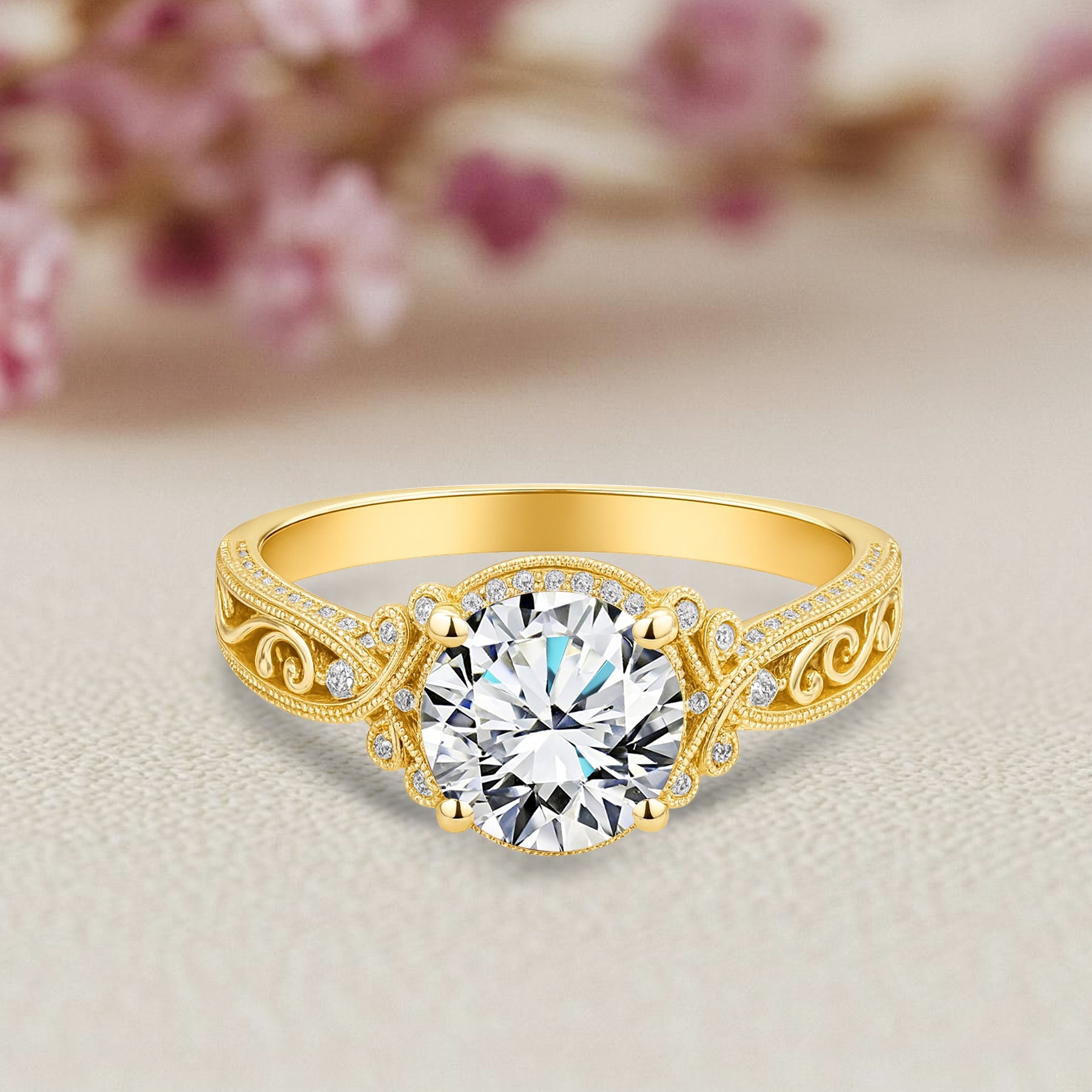 Certified 1.25 Ct Round Lab Diamond Vintage Engagement Ring