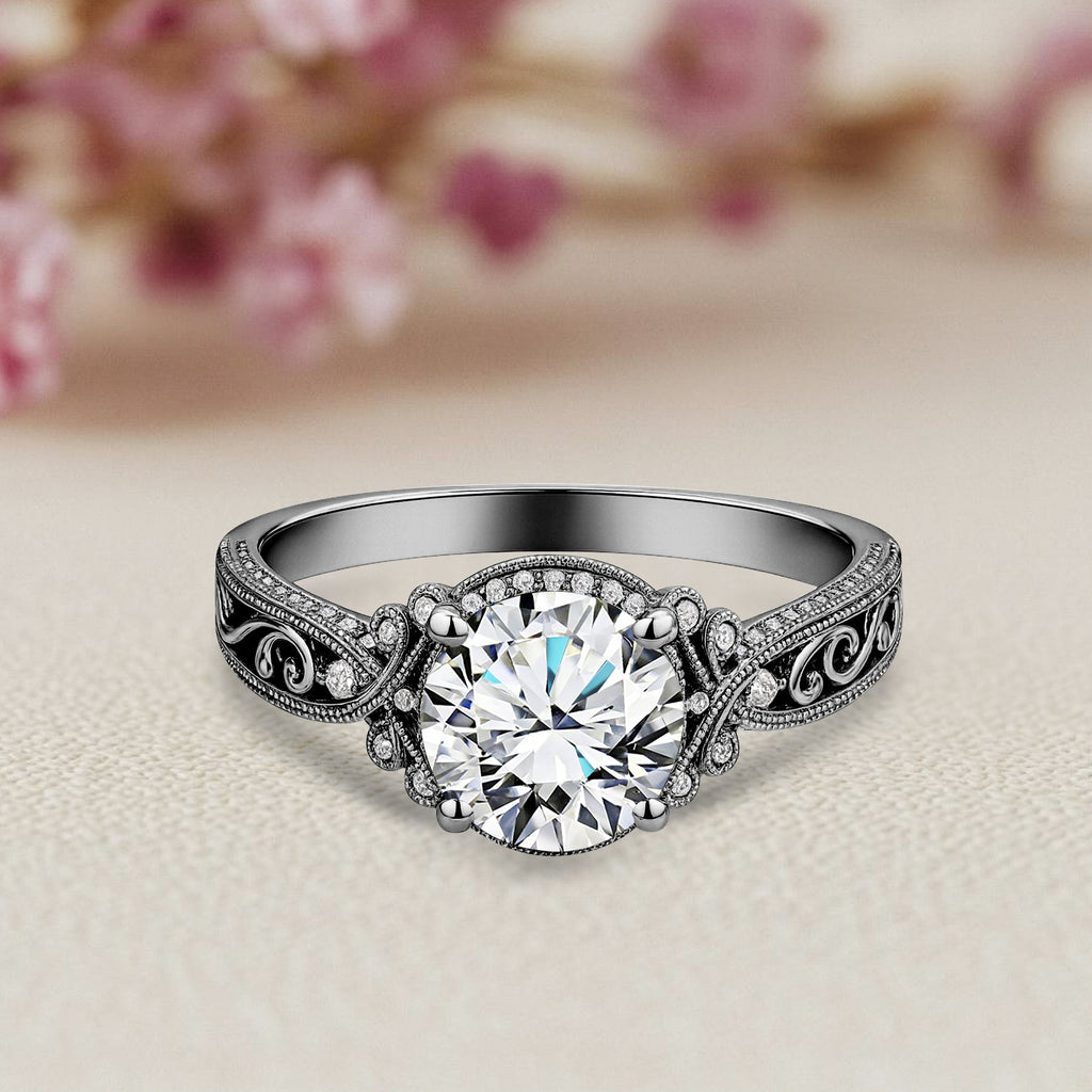 Certified 1.25 Ct Round Lab Diamond Vintage Engagement Ring