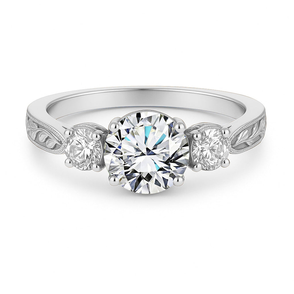 Certified 1.20 Ct Round Lab Diamond Three Stone Engagement Ring
