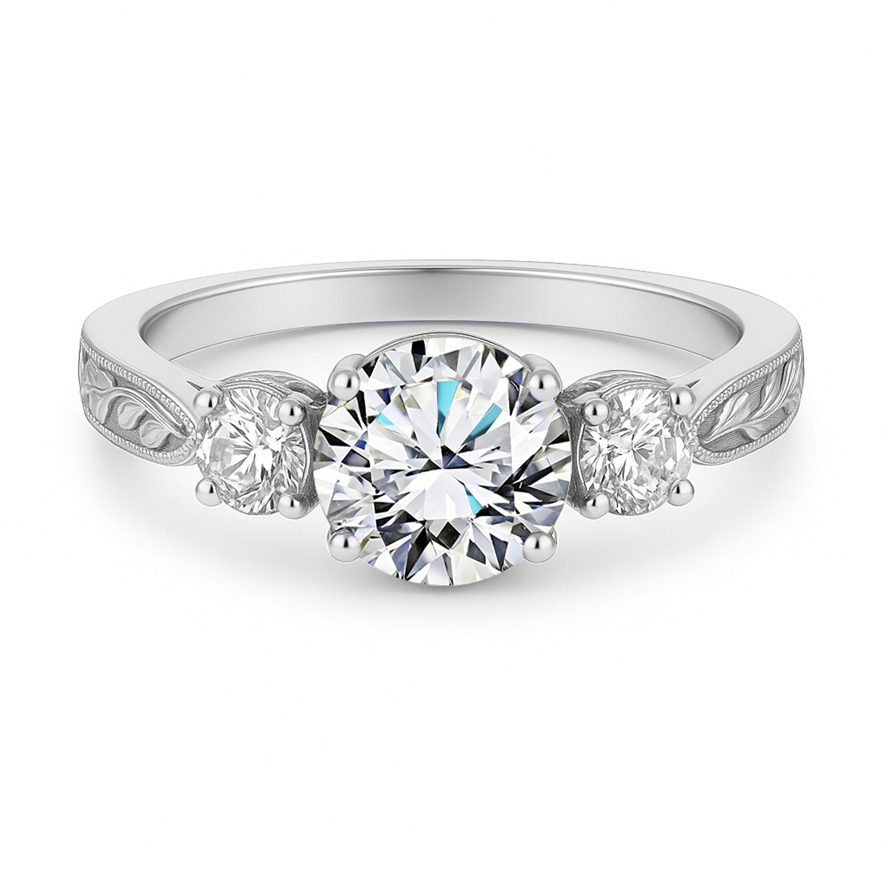 Certified 1.20 Ct Round Lab Diamond Three Stone Engagement Ring