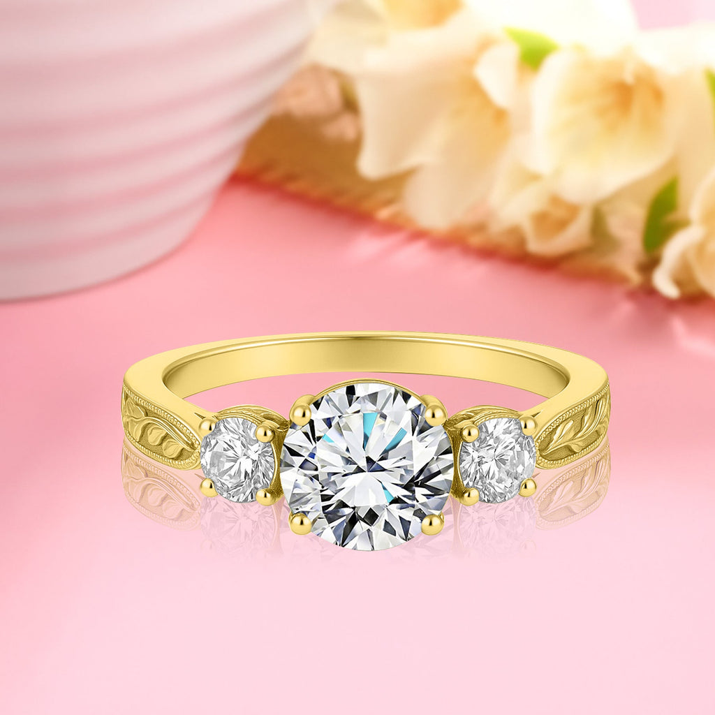 Certified 1.20 Ct Round Lab Diamond Three Stone Engagement Ring