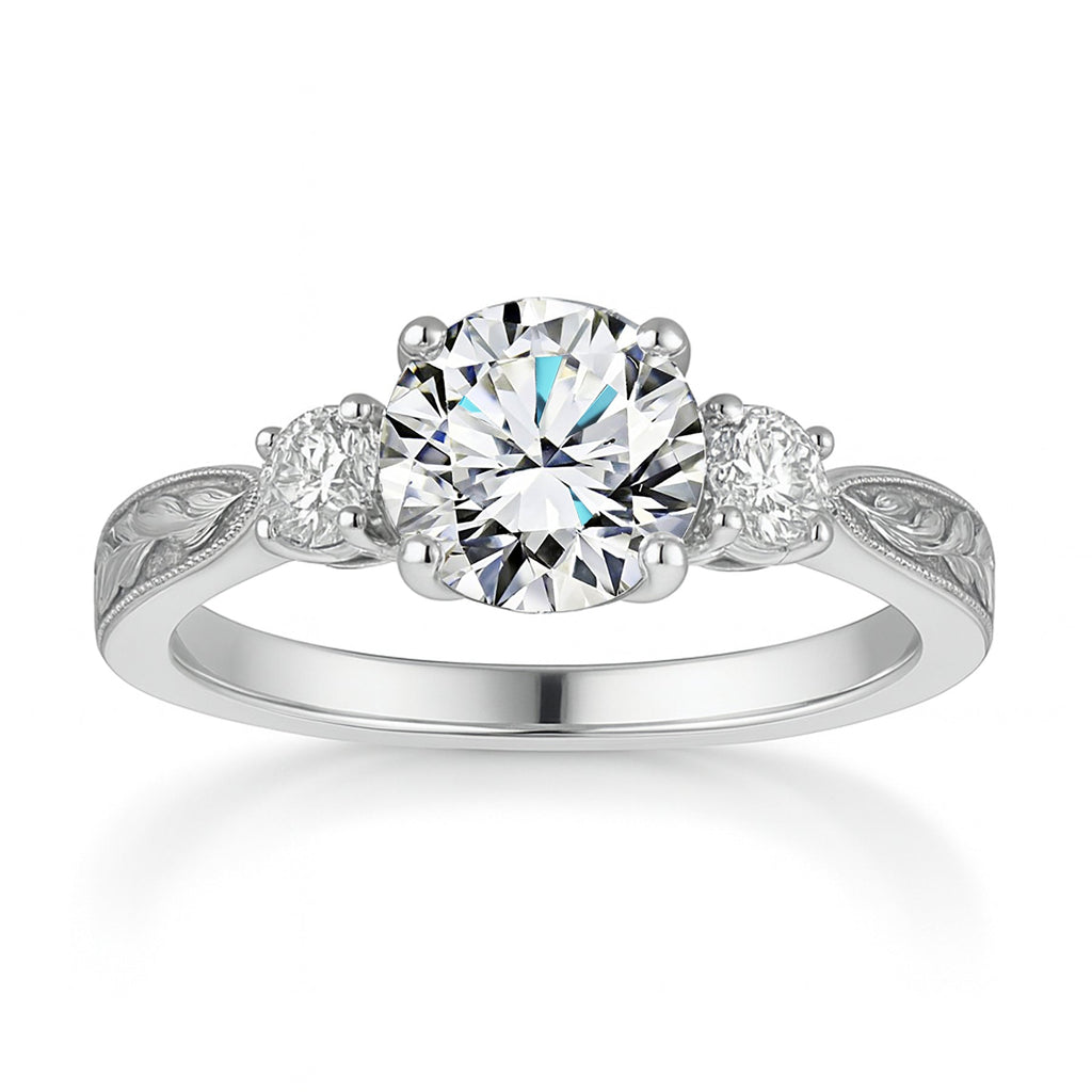 Certified 1.20 Ct Round Lab Diamond Three Stone Engagement Ring