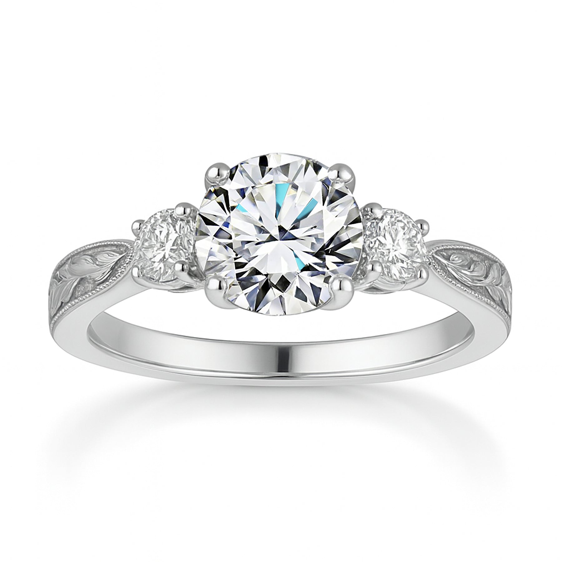 Certified 1.20 Ct Round Lab Diamond Three Stone Engagement Ring