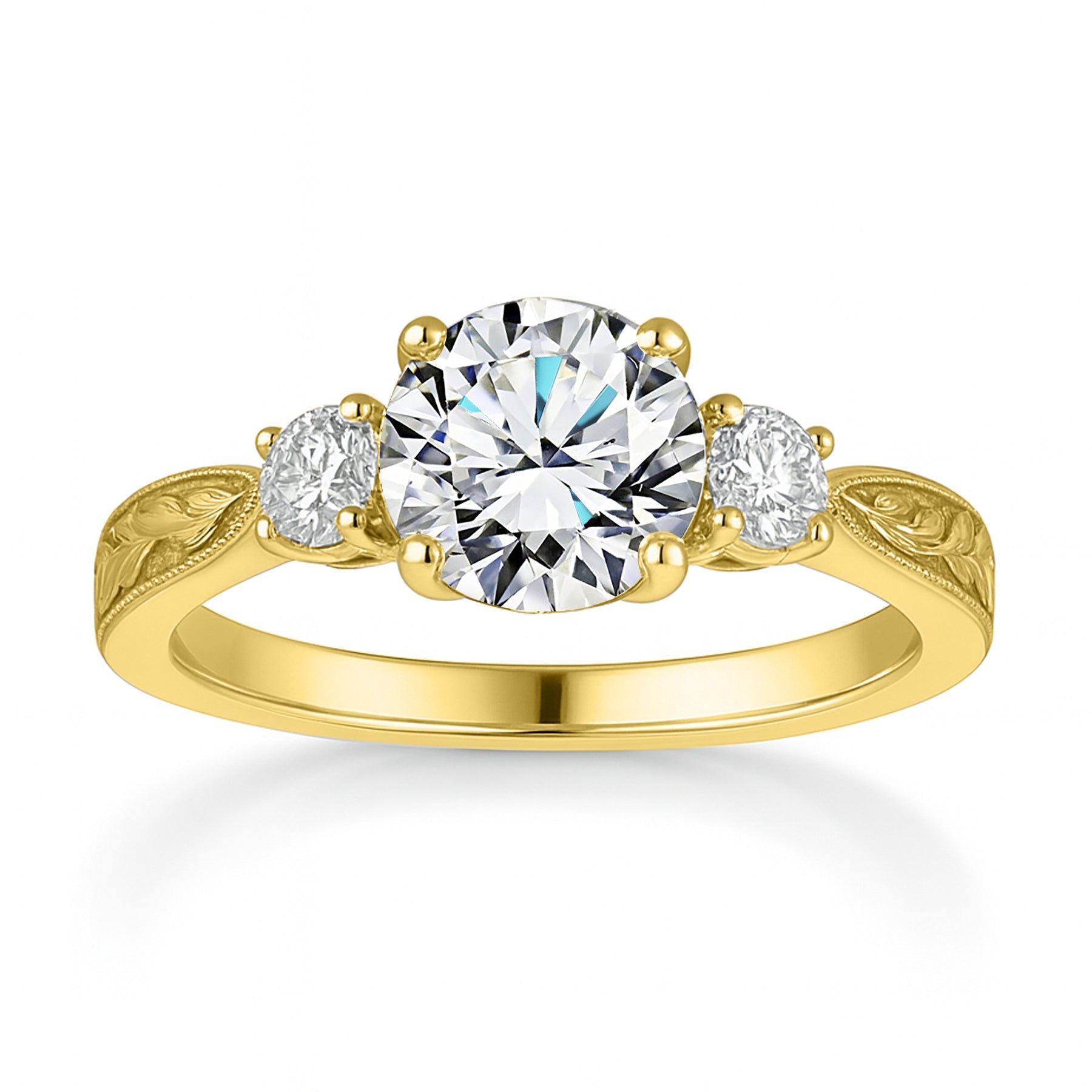 Certified 1.20 Ct Round Lab Diamond Three Stone Engagement Ring