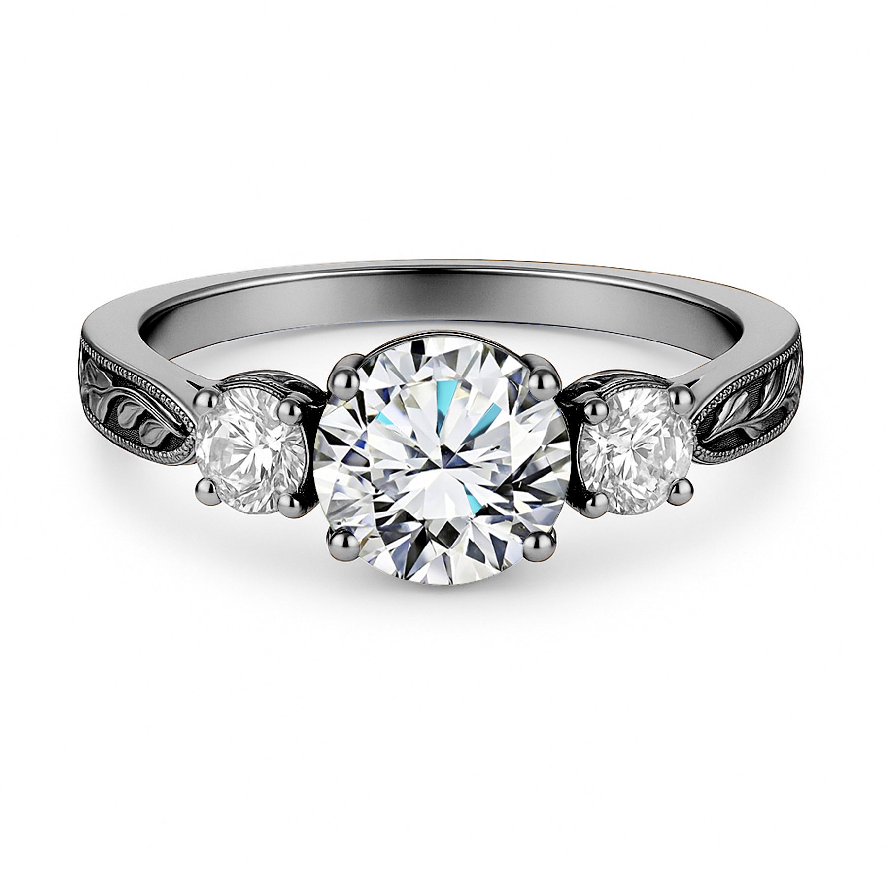 Certified 1.20 Ct Round Lab Diamond Three Stone Engagement Ring