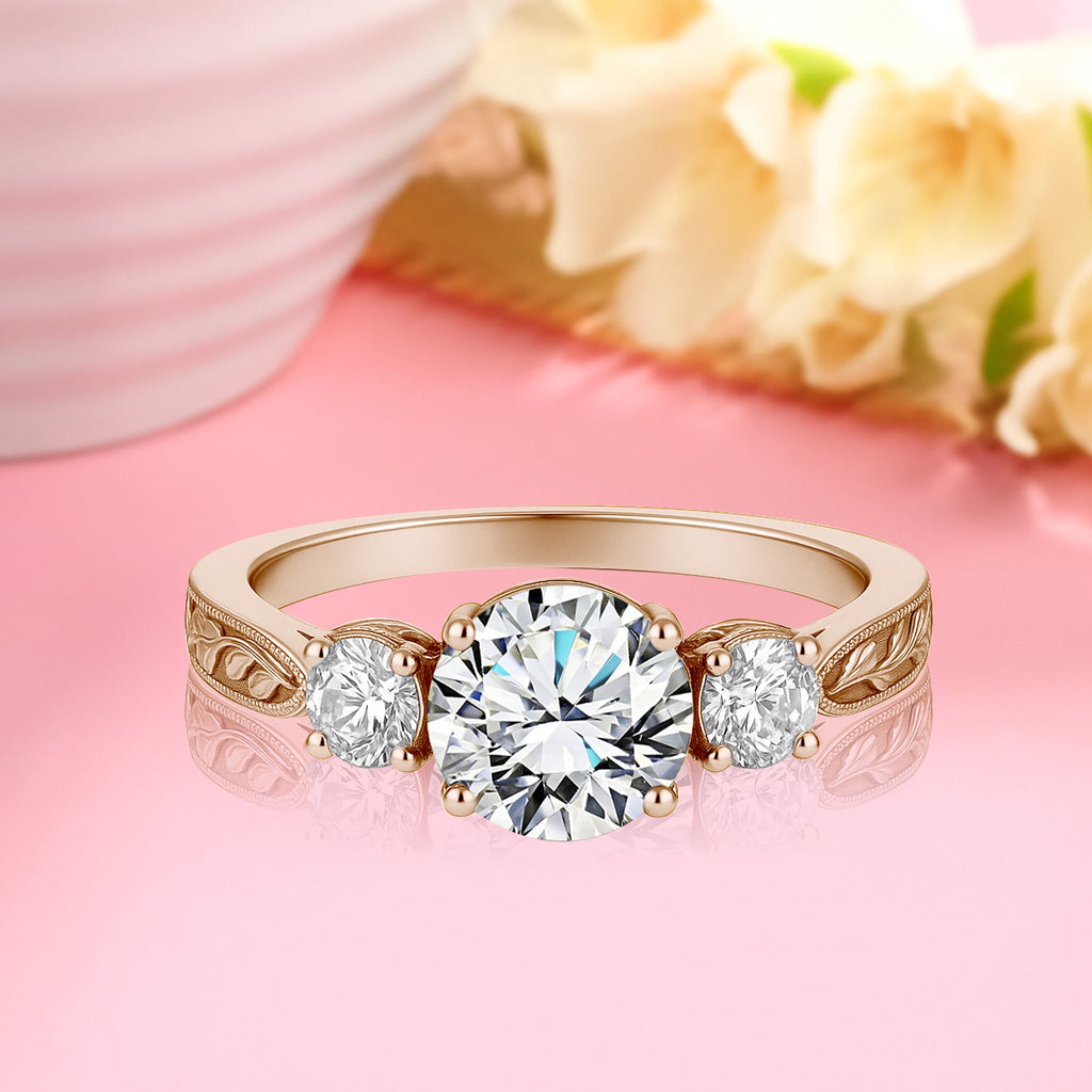 Certified 1.20 Ct Round Lab Diamond Three Stone Engagement Ring