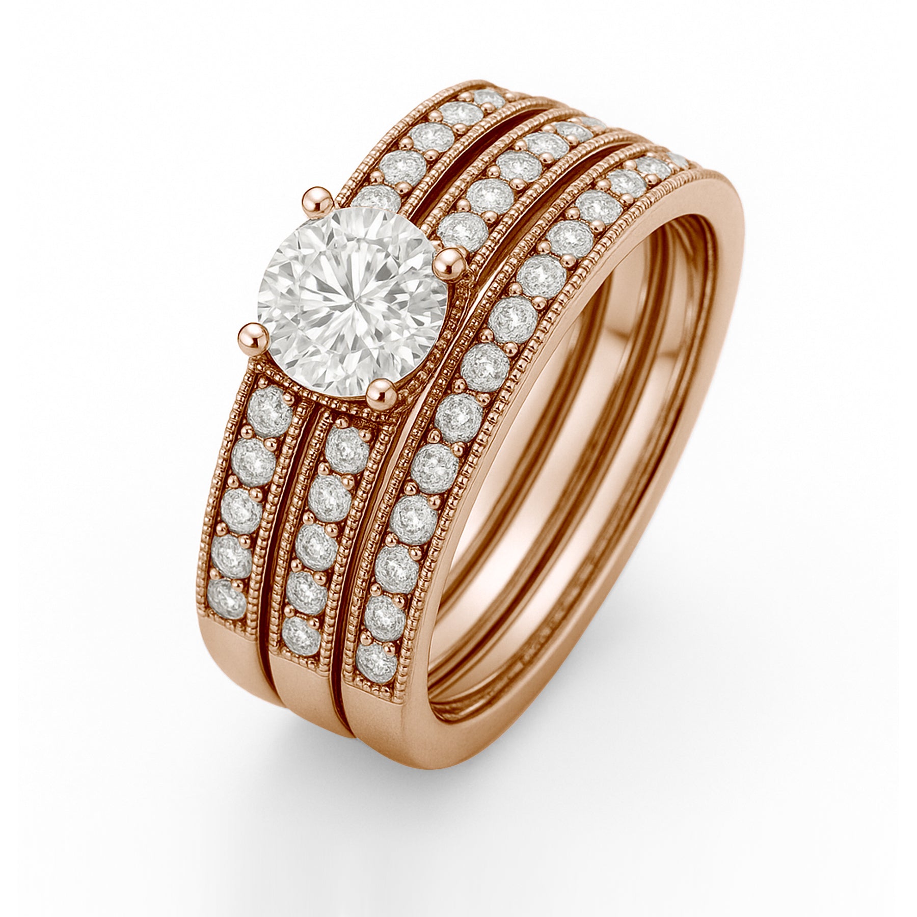 Certified 1.15 Ct Round Lab Diamond Pave Trio Set