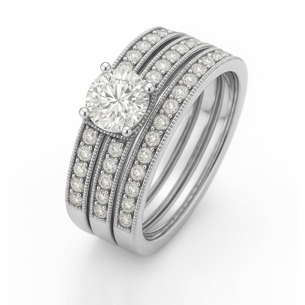 Certified 1.15 Ct Round Lab Diamond Pave Trio Set