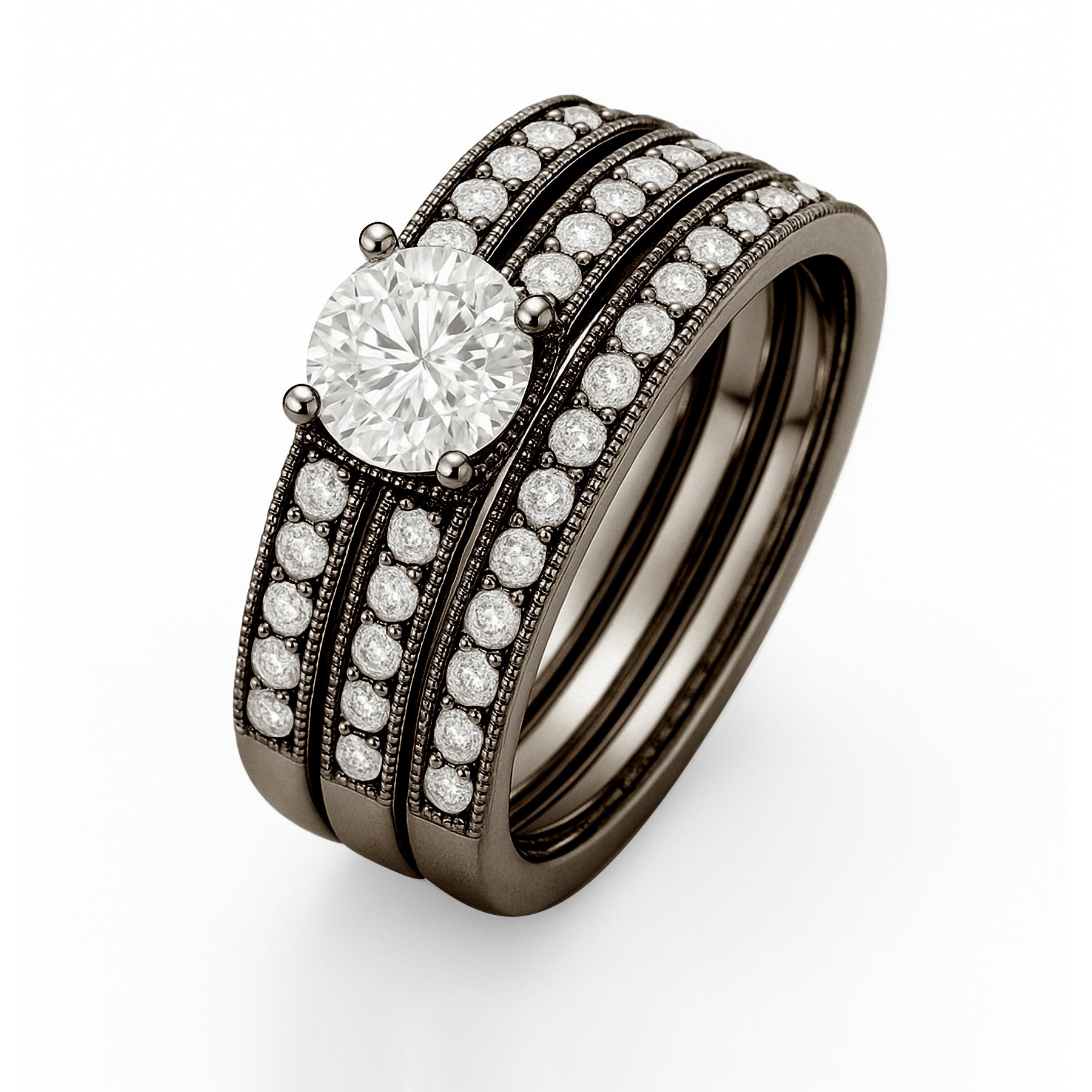 Certified 1.15 Ct Round Lab Diamond Pave Trio Set