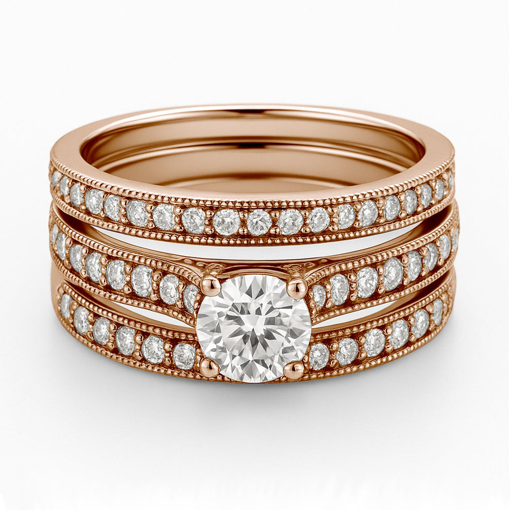 Certified 1.15 Ct Round Lab Diamond Pave Trio Set