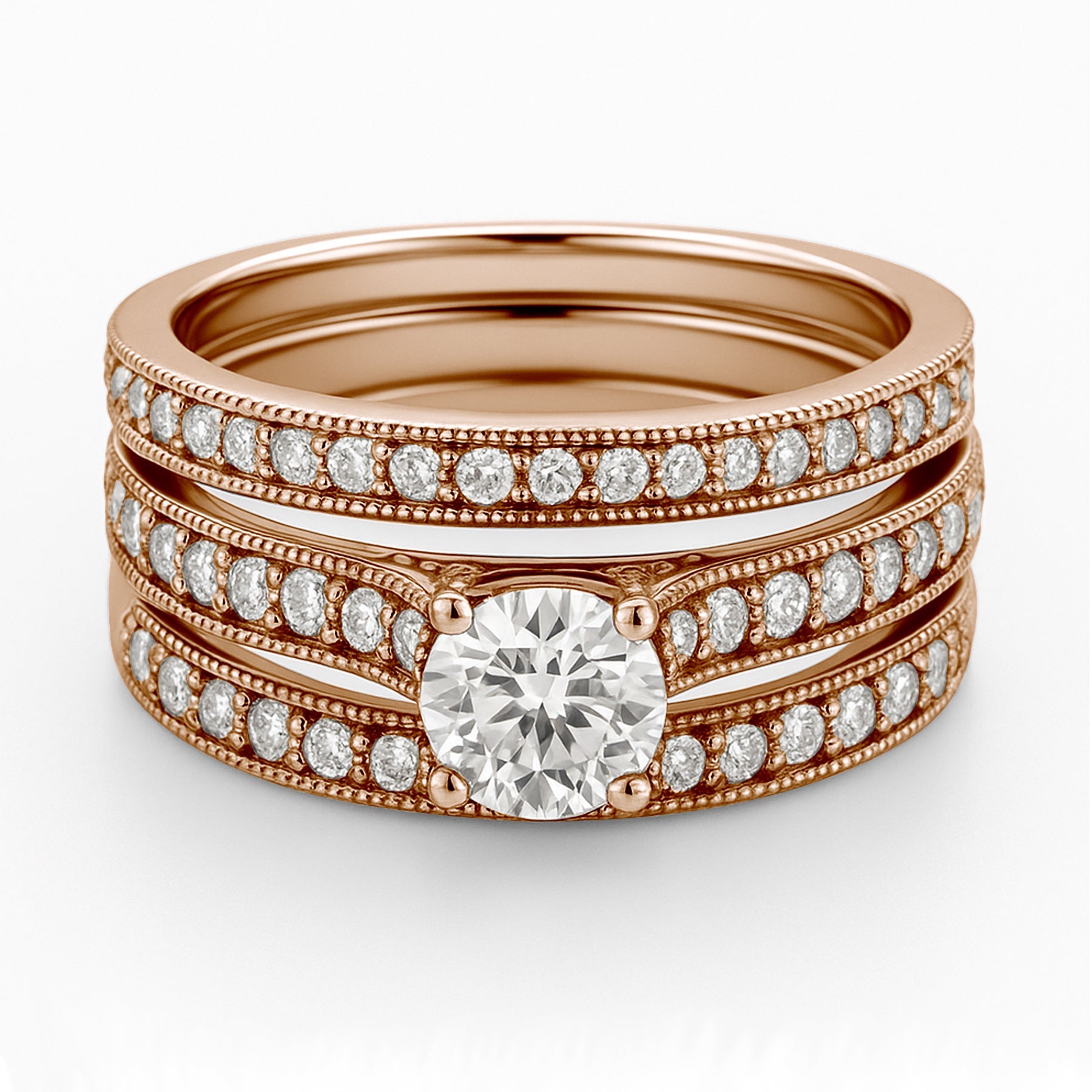 Certified 1.15 Ct Round Lab Diamond Pave Trio Set