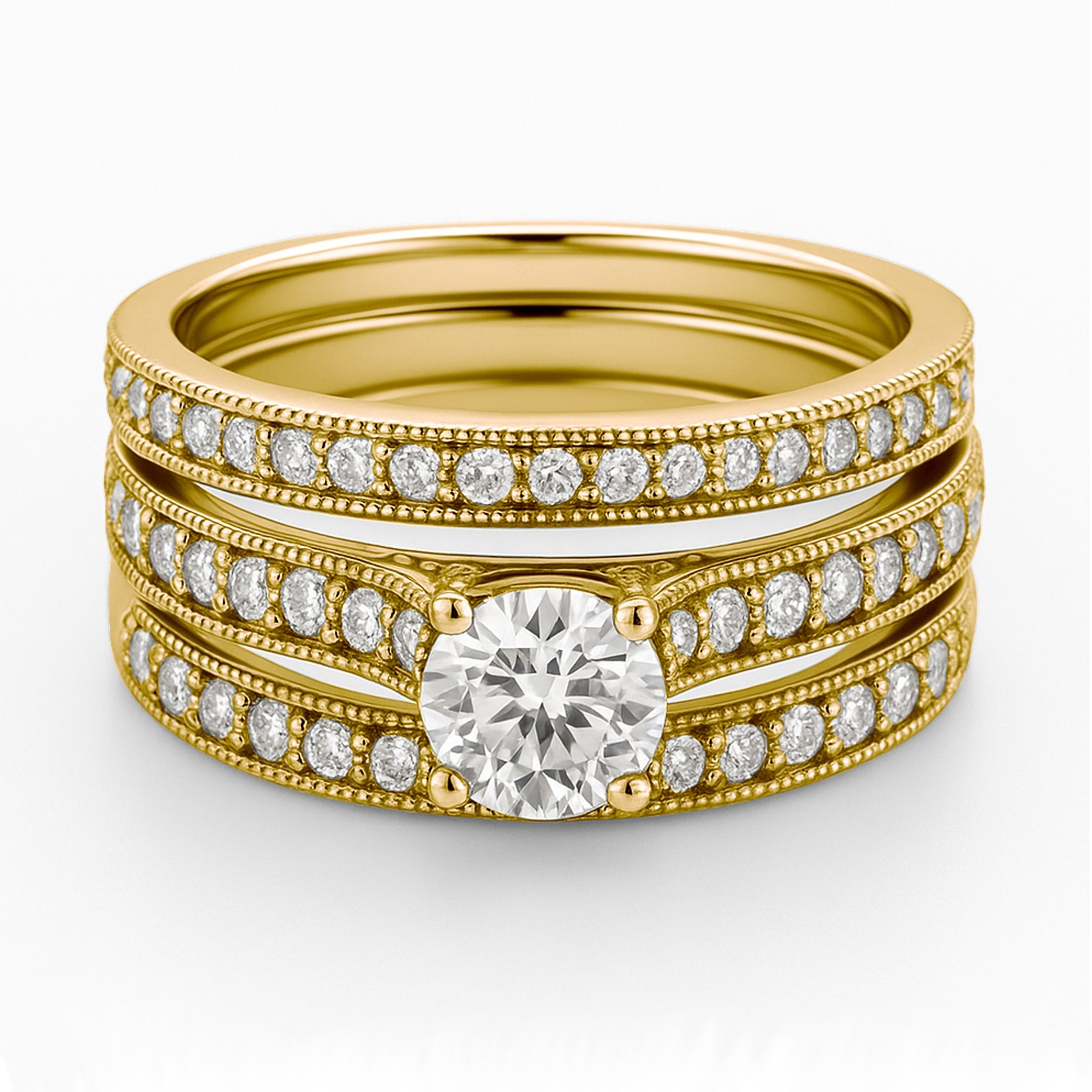 Certified 1.15 Ct Round Lab Diamond Pave Trio Set