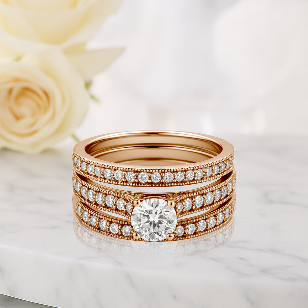 Certified 1.15 Ct Round Lab Diamond Pave Trio Set