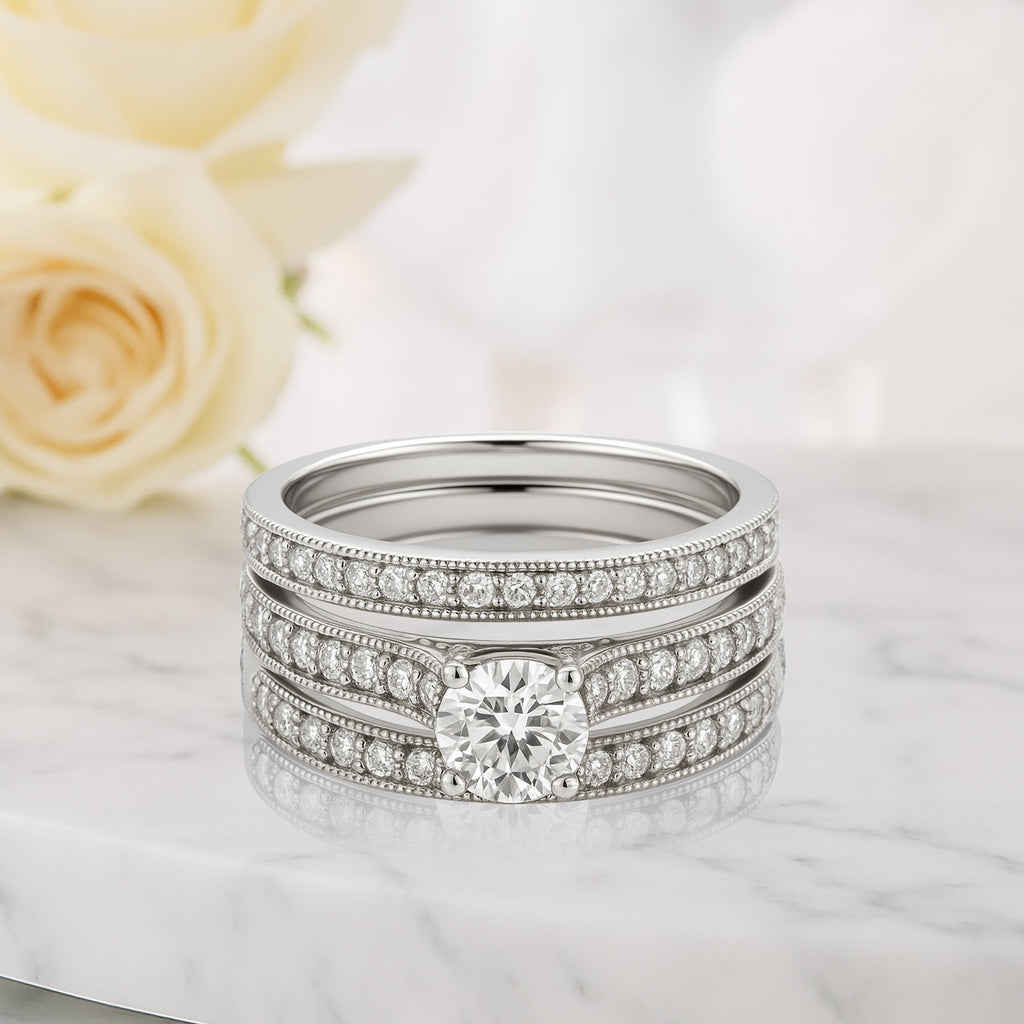 Certified 1.15 Ct Round Lab Diamond Pave Trio Set