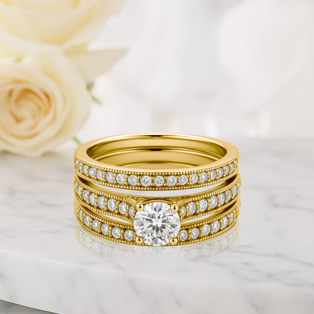 Certified 1.15 Ct Round Lab Diamond Pave Trio Set