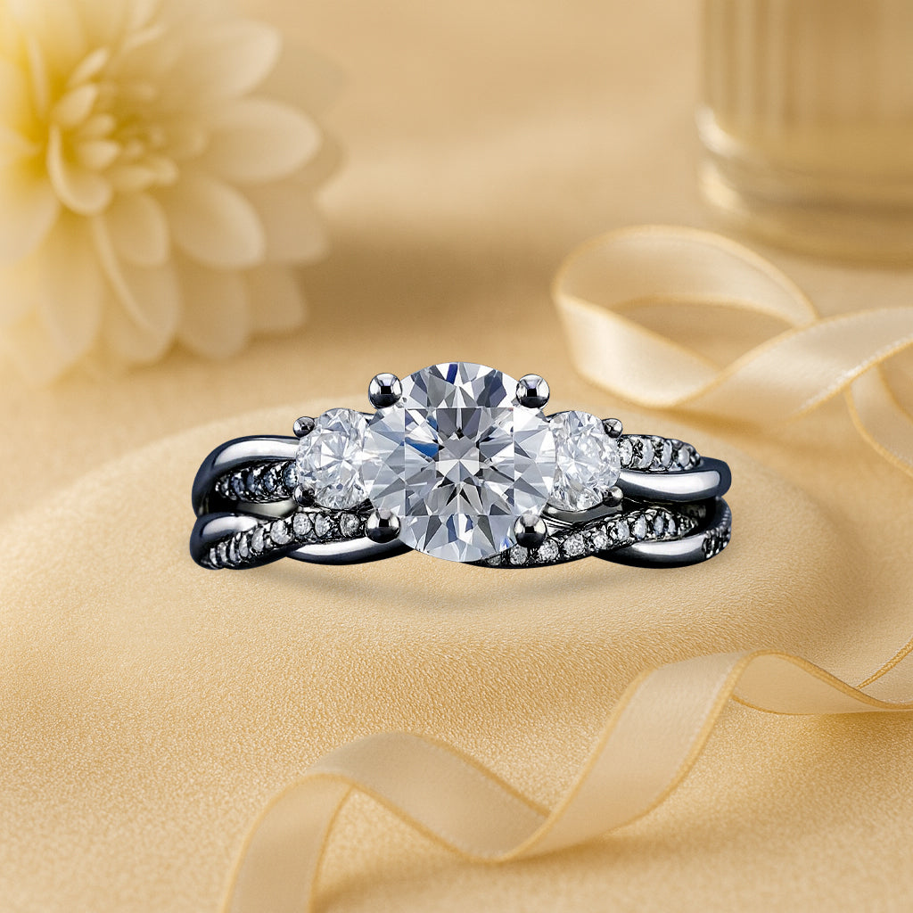 Certified 1.20 Ct Round Lab Diamond  Twist Three Stone Bridal Set