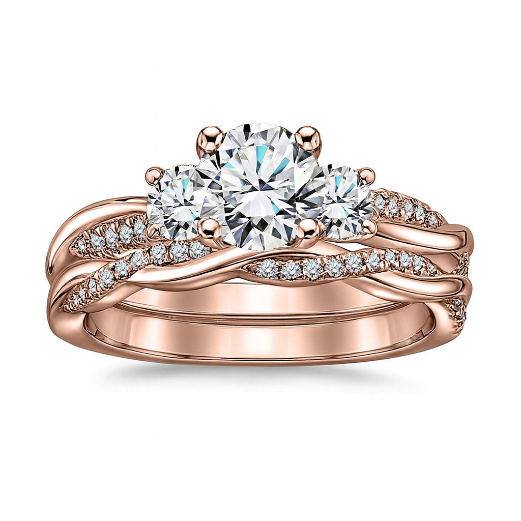 Certified 1.20 Ct Round Lab Diamond  Twist Three Stone Bridal Set