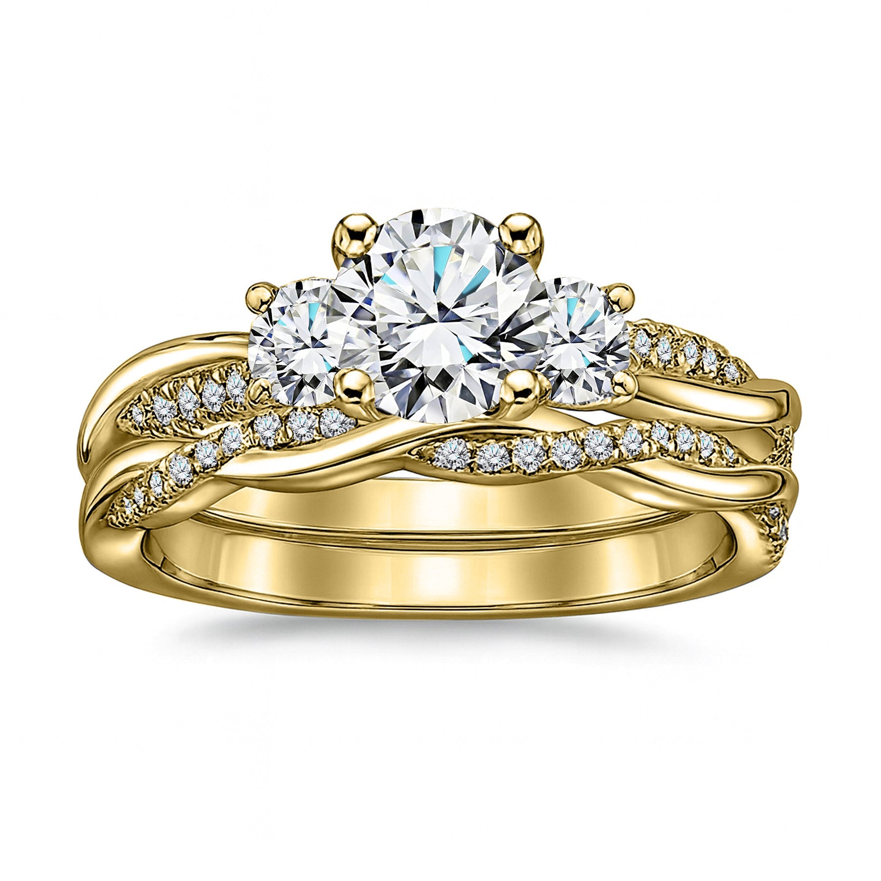 Certified 1.20 Ct Round Lab Diamond  Twist Three Stone Bridal Set