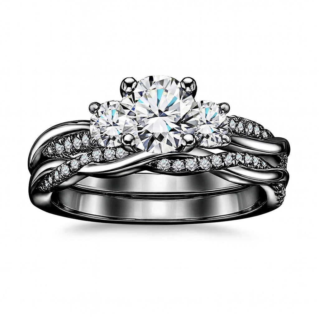 Certified 1.20 Ct Round Lab Diamond  Twist Three Stone Bridal Set