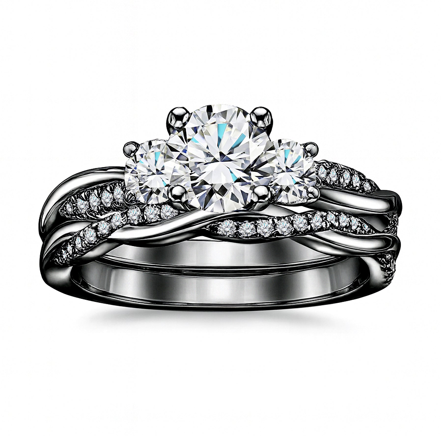 Certified 1.20 Ct Round Lab Diamond  Twist Three Stone Bridal Set