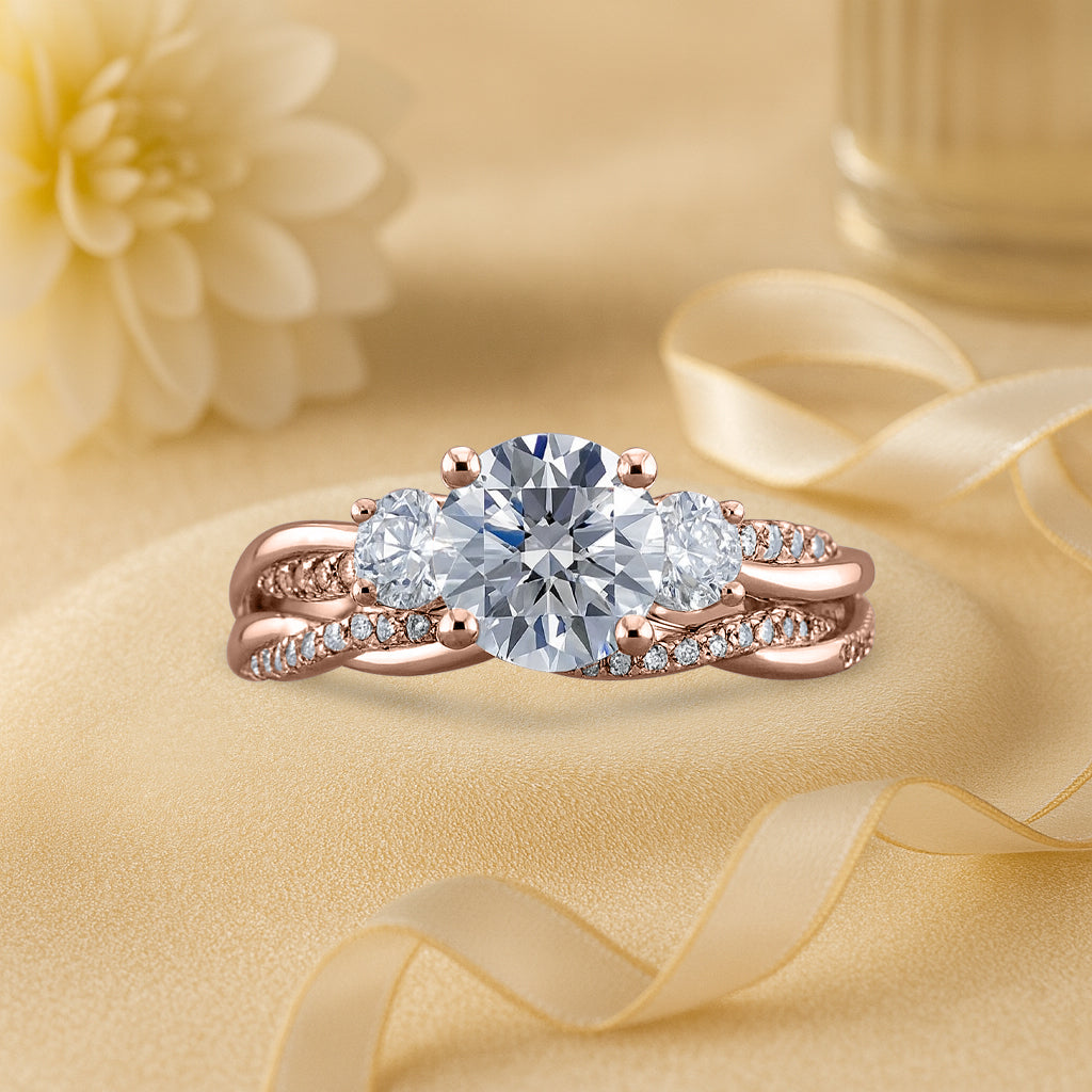 Certified 1.20 Ct Round Lab Diamond  Twist Three Stone Bridal Set